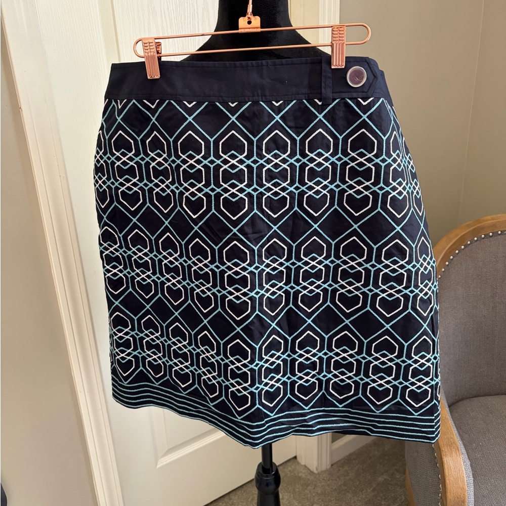 Ann Taylor Black and Blue Geometric Mini Skirt